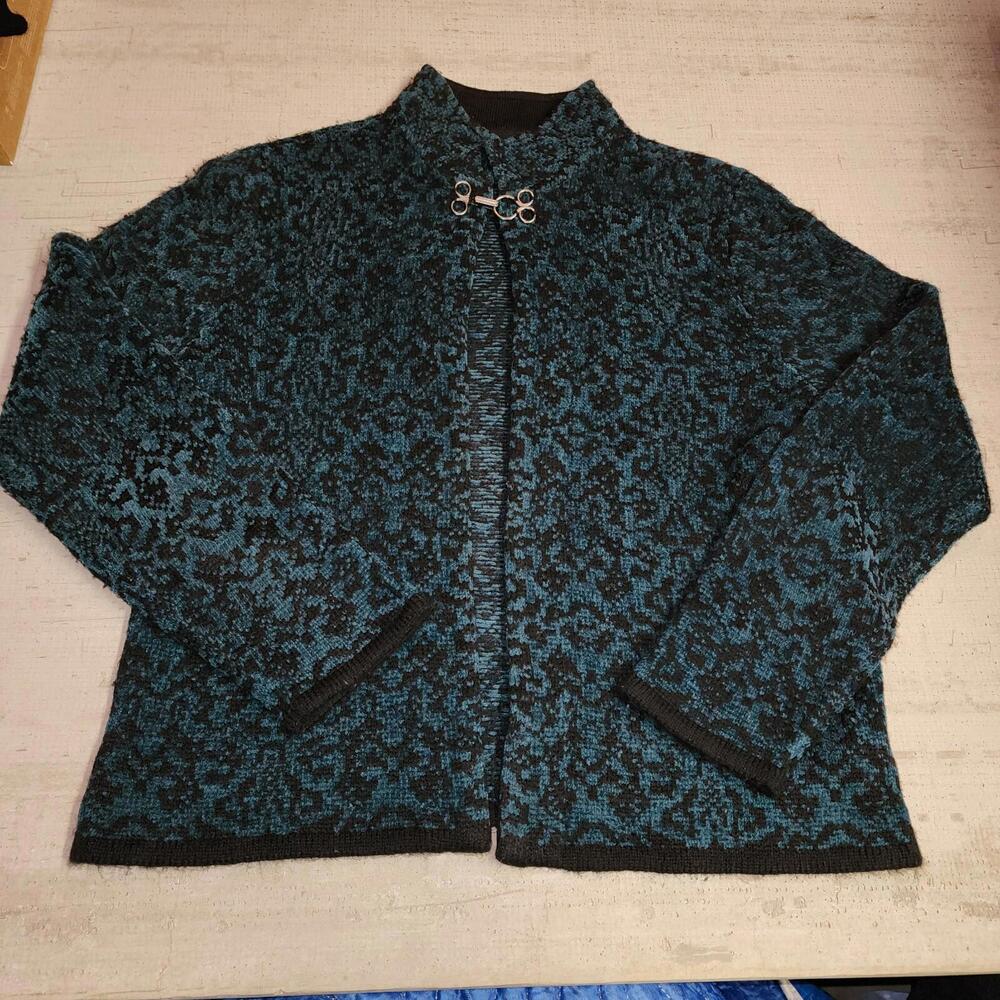 Kate Hill Womens Green Black Cardigan Clasp Sz M Petite Formal old money grandma
